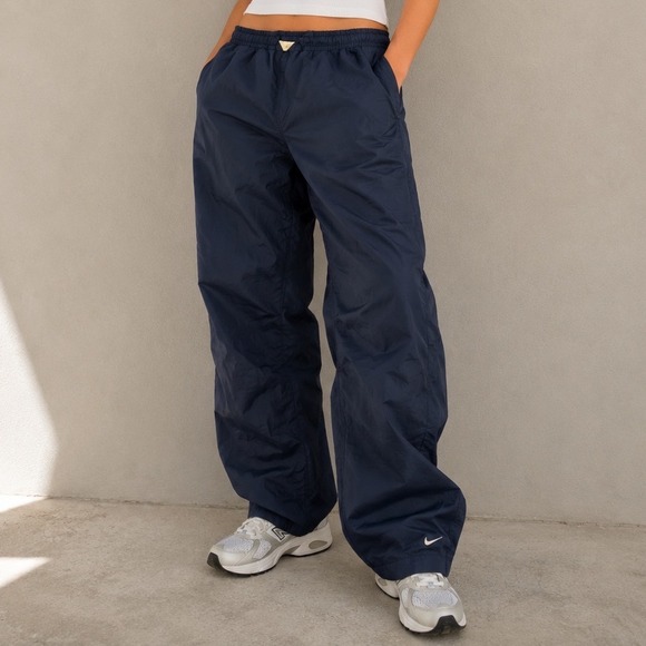 Nike Other - Nike Mens Navy Blue Windbreaker Track Pants Lined Swoosh Logo Size Medium |C1